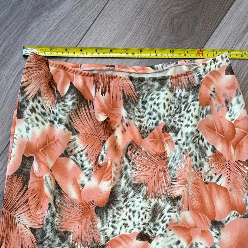 Vintage Flowy Cheetah Tropical Leaf Print Skirt Orange Cream Black - Picture 5 of 10